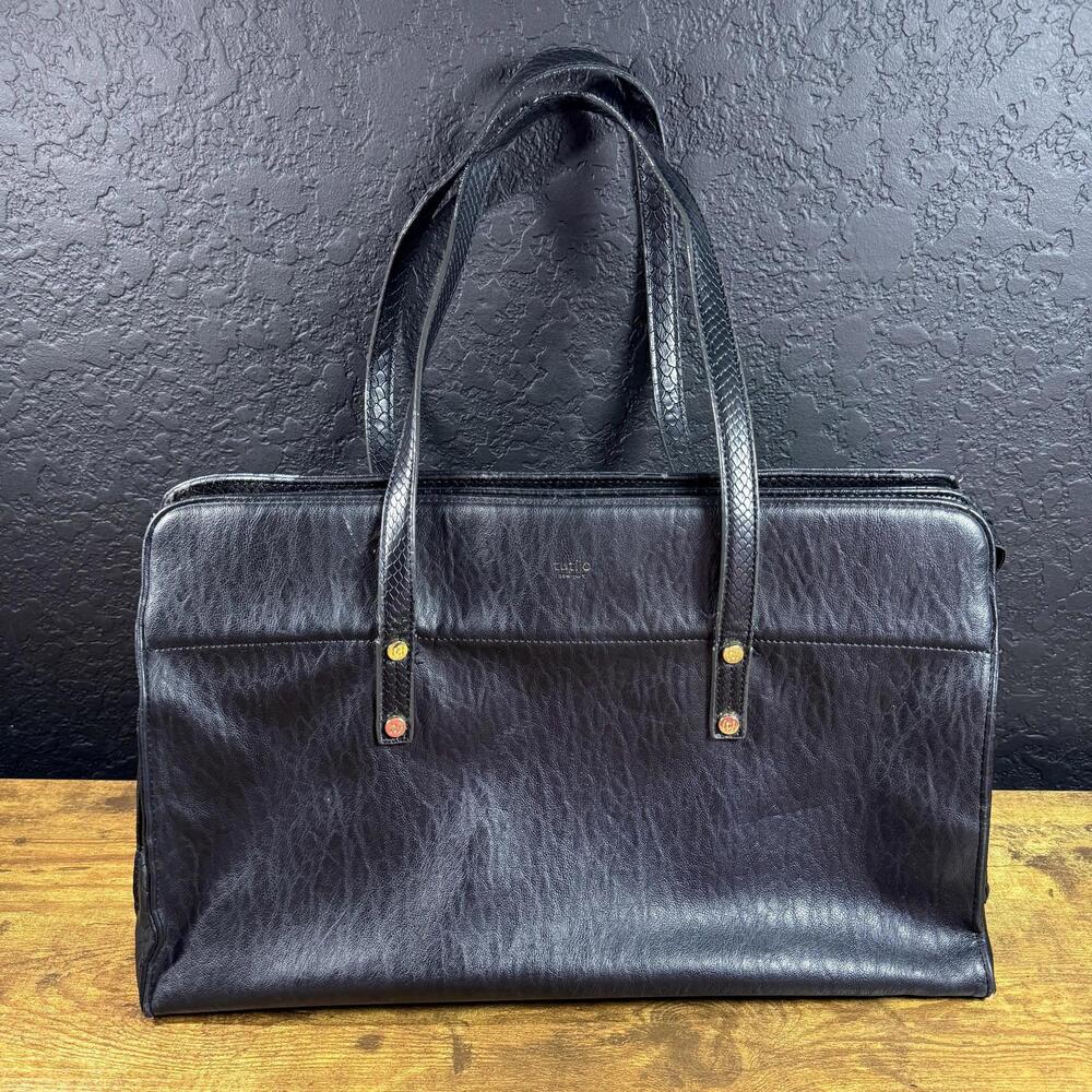 Tutilo New York Black‎ Leather Laptop Tote Bag Work Briefcase Multi Pocket